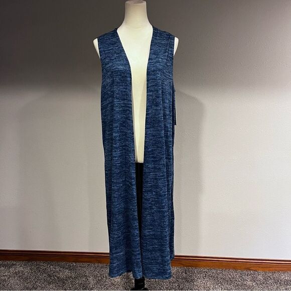 LuLaRoe Joy dark navy open sleeveless duster / sleeveless long cardigan - Picture 3 of 11